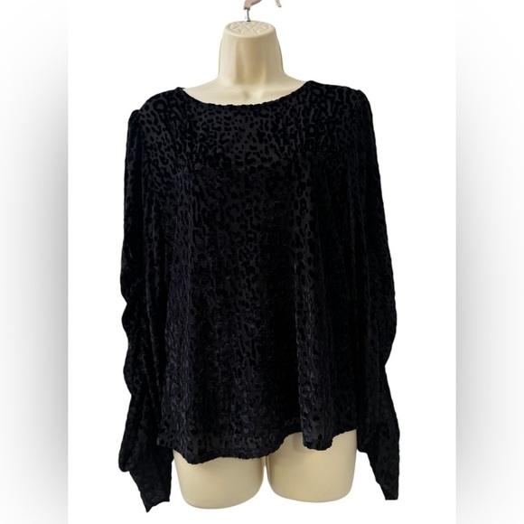 Éclair Black Leopard Burnout Velvet Women’s Blouse Long Sleeve Witchy Goth Siz L - Picture 1 of 10